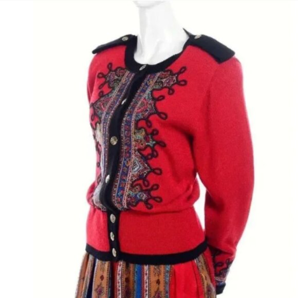 Umi Collection by Anne Crimmins Pattern Cardigan Red & Blue Size S - Picture 1 of 6